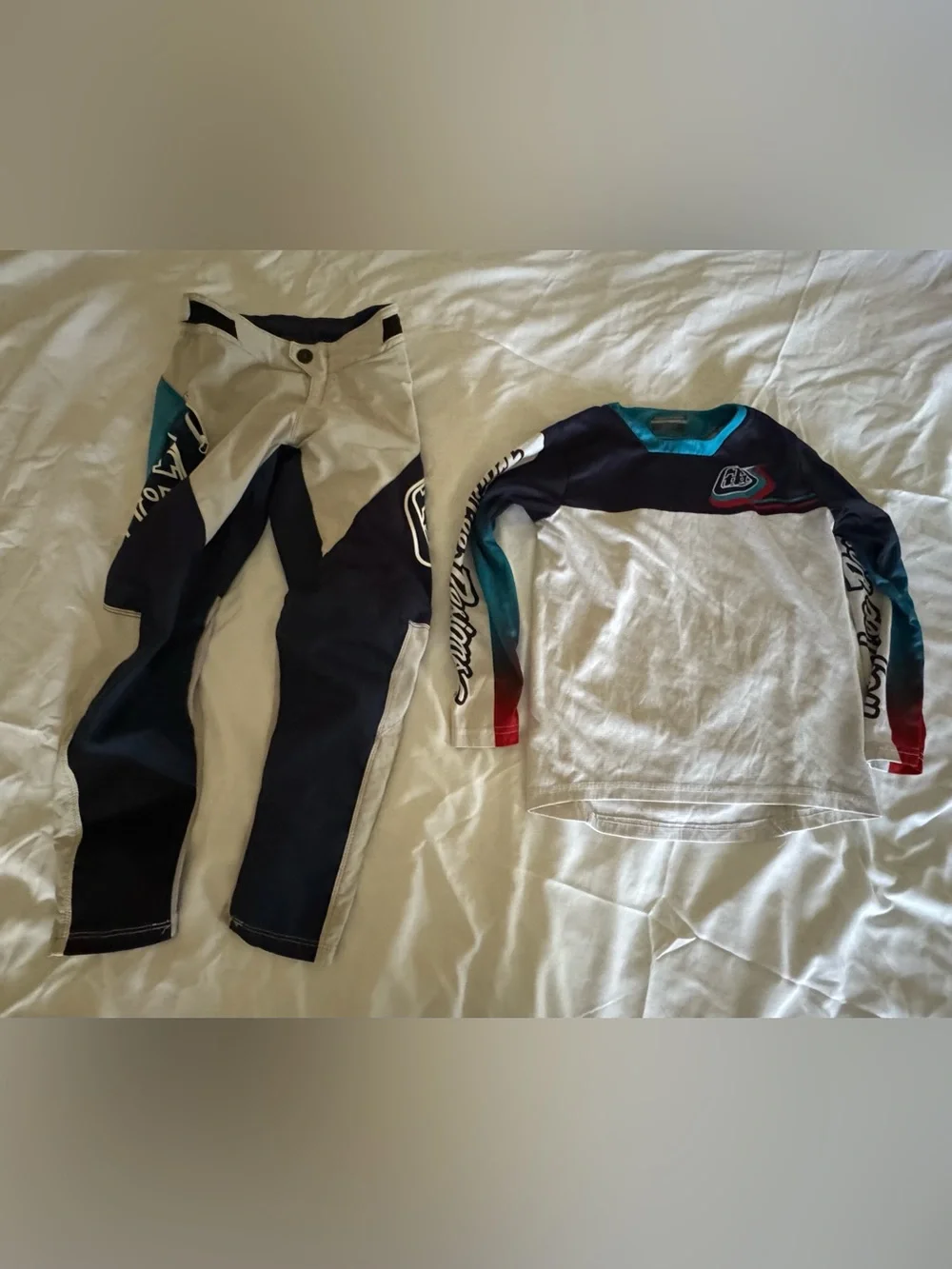 Troy Lee Designs Youth Motocross Jersey & Pants - White, Navy, Teal, Red